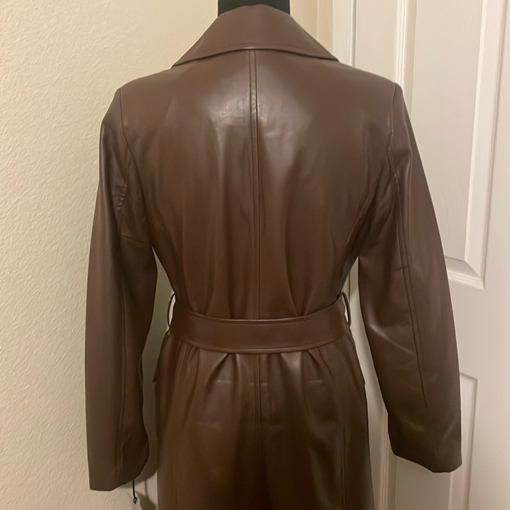 New Bagatelle New York Chocolate Brown Faux Leather Trench Coat - Picture 15 of 16